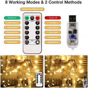 Briignite Star String Lights 100 Led 34ft Remote Control, Led Twinkle Lights Indoor Fairy Lights 8 Modes Warm White, USB Powered, Decoration for Home Wedding Birthday Christmas Patio Bedroom