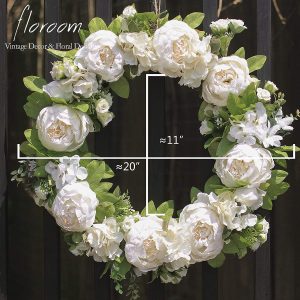 Lyrccoa Rose Floral Wreath 22 Inch Pink Flower Green Leavesfor Front Door Wall Wedding Party Home Decor Garden Lintel Decoration Door Hanging