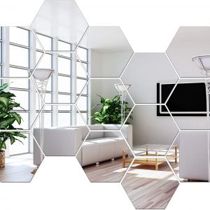 NL Sky Removable Large Size Acrylic Hexagon Mirror Wall Sticker,Self-Adhesive Tiles, 3D Hexagonal, Non-Glass, for Home Bedroom Living Room Decor (6.88 x 6.02 x 3.54 inches)