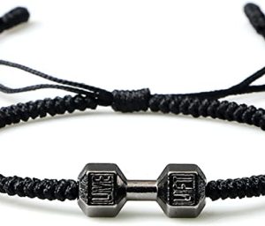 QWSAZX Simple Red Thread Bracelet for Women Men Adjustable Charm Handmade Braid Knot Bangle Lucky Minimalist Yoga Jewelry Couples Gifts (Metal Color : Black Dumbbells bla)
