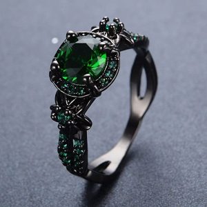 Ploymanee Jewelry Vintage Round Green Emerald Wedding Band Ring 10KT Black Gold Filled Size 5-11 (6)