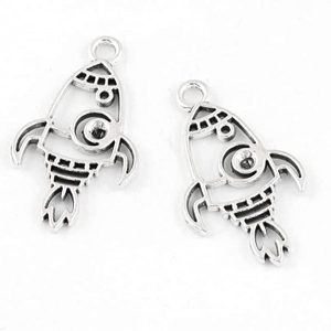 30Pcs Silver Color Mini Rocket Ship Charms Spacecraft Plane Pendant Making Necklaces Choke Handcrafts Jewelry 13X26mm A3107