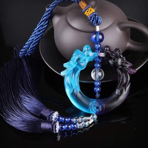LOOPIG Car Pendant Double Dragon Tassel Hanging Rearview Mirror Decoration Suspension Trim Accessories
