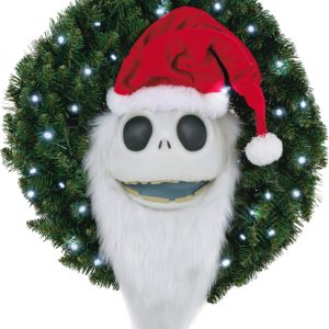 Hallmark Keepsake 2022, Disney Tim Burton’s The Nightmare Before Christmas Jack Skellington Wreath with Light, Sound and Motion, 24″
