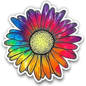 WSQ Rainbow Tie Dye Daisy Flower Vinyl Sticker Decal – 4 Inches – for Car Truck SUV Van Window Bumper Wall Laptop Tablet Cup Tumbler and Any Smooth Surface