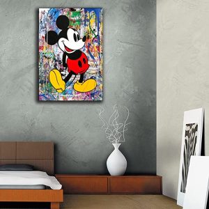 IXLLU Banksy Graffiti Street Art Mickey Canvas Art Poster and Wall Art Picture Print Modern Family Bedroom Decor Posters 24x36inch(60x90cm)