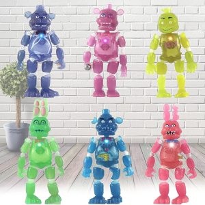 Feromio 6Pcs Inspired by Five Nights at Freddys Pizza Simulator Chocolate Freddy Action Figure Lefty Collectible Easter FNAF Frostbear Horror Doll Lightening Figures Toys with Movable Joints for Fans