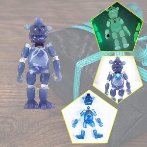Feromio 6Pcs Inspired by Five Nights at Freddys Pizza Simulator Chocolate Freddy Action Figure Lefty Collectible Easter FNAF Frostbear Horror Doll Lightening Figures Toys with Movable Joints for Fans