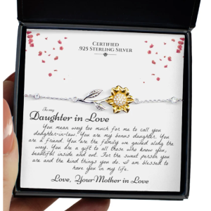 Certified Daughter In Love .925 Sterling Silver Bracelet, Daughter In Law Gifts from Mother In Law, Gift for Daughter In Law Birthday, Necklace Gift Message Cards And Gift Box