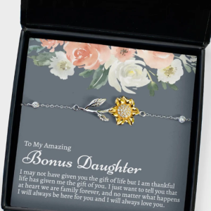 Sentimental Bonus Daughter Sunflower Bracelet, Bonus Daughter Gift, To My Bonus Daughter, Stepdaughter Jewelry, Stepdaughter Bracelet, Necklace Gift Message Cards And Gift Box