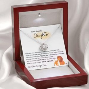 Awesomesons to My Daughter I am Proud To Be Your Father Lion Dad And Daughter Necklace, Daughter Gifts From Dad, Father Daughter Gifts Love Knot Necklace Birthday Gift for Daughter From Dad