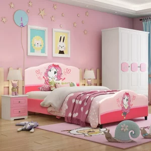 Costway Kids Children Upholstered Platform Toddler Bed Bedroom Home Girl Pattern