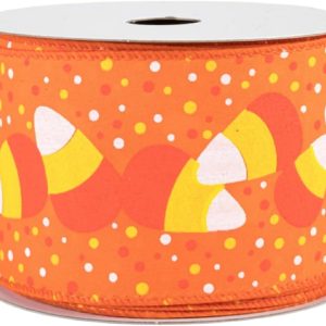 Candy Corn Satin Fabric Wired Ribbon, Candy Corn Orange Satin Ribbon, Orange Wired Ribbon, Halloween Wired Ribbon, Ribbon for Wreaths 2.5×10 feet