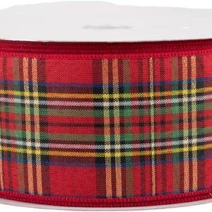 Christmas Red Plaid Fabric Wired Ribbon, Christmas Plaid Canvas Ribbon, Christmas Red Wired Ribbon, Farmhouse Wired Ribbon, Ribbon for Wreaths 2.5×12 feet
