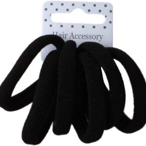 Set of 6 Black Soft Jersey Endless Hair Elastics Bobbles Bands