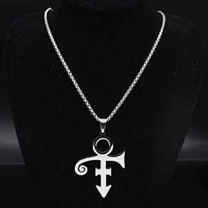 PERSUB RIP Memorial Symbol Love Logo Steampunk Stainless Steel Necklace Women The Minimalism Artist Love Symbol Prince Necklace Jewelry (Metal Color: 50cm BOX SR)