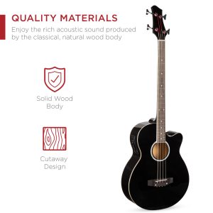 Acoustic Electric Bass Guitar 22-Fret with 4-Band Equalizer Solid Wood Black