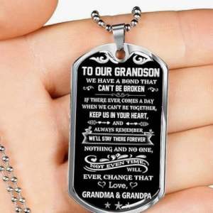 To Our Grandson – Dog Tag Necklace Gift from Grandpa & Grandma, Birthday Gift, Christmas Gift, Graduation Gift for Grandson From Grandma, Necklace Gift Message CarAds nd Gift Box