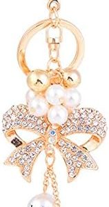 Key Chains Bowknot Rhinestone Shinning Key Chain Allor Pearl Pendant Keychain Backpack Wallet Key Ring Girl Gift