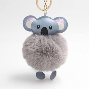 Key Chains Cute Koala Pompom Owl Keychain pom pom Key Chain Rabbit Fur Ball Pompon Porte Clef Fluffy Leather Key Ring Accessories Jewelry