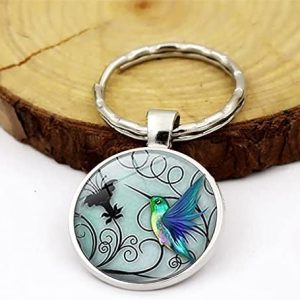 Key Chains Hummingbird Photo Glass Cabochon Keychain Pendant Fashion Jewelry Accessories Silver Metal Keyring Keychain Keyholder