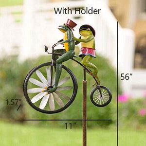 ZI FAN Decor Frogs on a Vintage Bicycle Metal Wind Spinner,Metal Wind Spinner with Standing Vintage Bicycle,Frog Ornament Wind Spinner Pole Garden Yard Lawn Windmill Decoration (Frog)