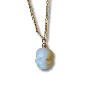 Natural Pearl Necklace, Hand-carved Pearl Skull Necklace, Dainty Pearl jewelry, S925 Silver Necklace, S925 Gold plated Necklce, 14k Gold filled Necklace