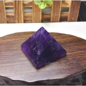 StoneStory 2 Pieces Natural Amethyst Pyramid Healing Crystal Energy Figurine Statue, Spiritual Reiki Gemstone (Amethyst, 2.9-3.2cm)