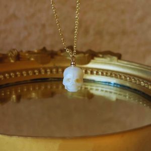 Natural Pearl Necklace, Hand-carved Pearl Skull Necklace, Dainty Pearl jewelry, S925 Silver Necklace, S925 Gold plated Necklce, 14k Gold filled Necklace