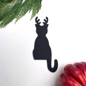 Cat with Reindeer Antlers Door Topper, Christmas Cat Decor, Christmas Door Corner Decoration, Christmas Gift, Santa Merry Christmas Decor