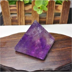 StoneStory 2 Pieces Natural Amethyst Pyramid Healing Crystal Energy Figurine Statue, Spiritual Reiki Gemstone (Amethyst, 2.9-3.2cm)