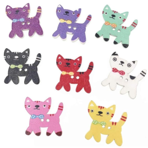 Xucus 50Pcs/lot 2 Hole Wooden Buttons Animals Cartoon Cat Button for Clothing Decoration DIY Sewing Accessories Scrapbooking Crafts