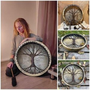 KMTHE Tree of Life Wall Decor?Native American Style Frame Hand Drum Indoor Handmade Decorations Garden Art Sculpture