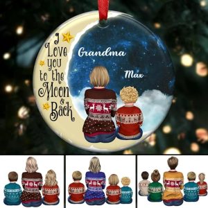 Personalized Grandma & Grandson Christmas Ornament Gift for Grandma from Children Ornament Custom Avatar Grandma & Grandkid On Moon Ornament Gift for Nana Gigi Mimi On Christmas Mother’s Day