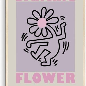 Pink Flower Dancing Print Keith Haring Poster Danish Pastel Pop Art Haring Wall Art Printable Poster Haring Art (Unframed)
