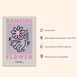 Pink Flower Dancing Print Keith Haring Poster Danish Pastel Pop Art Haring Wall Art Printable Poster Haring Art (Unframed)