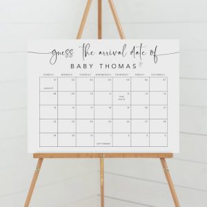 Baby Due Date Calendar Game, Guess Baby’s Birth Date, Editable Baby Prediction, Baby Welcome Sign Due Date Game, Due Date Game Minimalist Baby Due Date Calendar