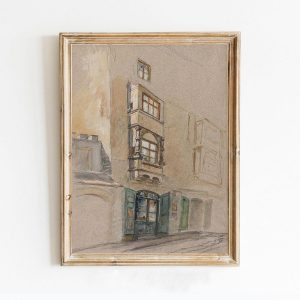 Oil Painting Vintage Poster of Architecture Cityscape Drawing Landscape Neutral | 11×17 12×18 16×24 24×36 Antique Unframed Print | Old Style Gift | Rustic Home Office Decor