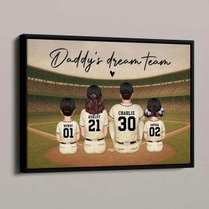 Customized Daddy’s Dream Team Baseball Famlily Poster Canvas – Custom Baseball Family Home Decor Wall Art – Father’s Day Poster Canvas Gift For Baseball Dad Family Husband From Wife Son Daughter