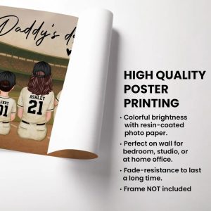 Customized Daddy’s Dream Team Baseball Famlily Poster Canvas – Custom Baseball Family Home Decor Wall Art – Father’s Day Poster Canvas Gift For Baseball Dad Family Husband From Wife Son Daughter