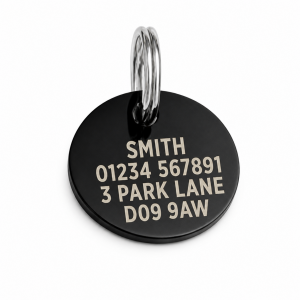 Personalized Pet ID Tag for Dogs & Cats, Engraved Stainless Steel Name Tag, Custom Round Pet Tag with Split Ring, Durable & Weatherproof Pet Identification