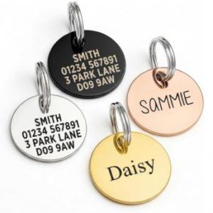 Personalized Pet ID Tag for Dogs & Cats, Engraved Stainless Steel Name Tag, Custom Round Pet Tag with Split Ring, Durable & Weatherproof Pet Identification