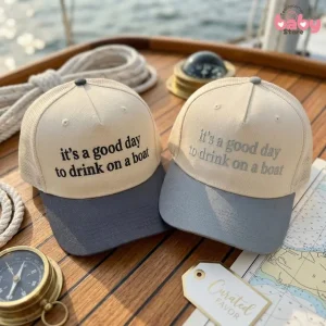 “It’s a good day to drink on a boat” Embroidered Boat Cap – Trucker Hat for Cruise Trip, Summer Vacation Gift, Beach Travel Accessory
