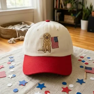 Golden Retriever Hat – USA Flag Embroidered Dog Dad Cap, Custom Name Baseball Cap, Patriotic Pet Lover Gift